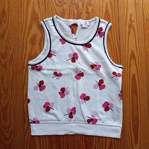 Floral Sleeveless Top - White with Pink and Red Accents